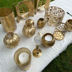 Lot of Gold Lanterns, Candle Holders, Sconces